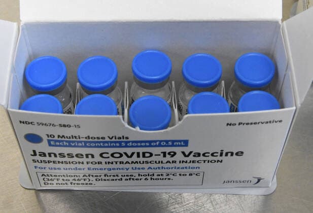April 26, 2021, Racine, WI, USA: Doses of the Johnson & Johnson COVID-19 vaccine are shown at the Racine, Wisconsin city health department Monday, April 26, 2021. The city had administered 299 doses of the vaccine, before a hold was put on their use, and has 100 more doses ready to administer, depending on guidelines from federal and state health authorities. Those guidelines are expected this week. Racine USA - ZUMAh154 20210426_znp_h154_001 Copyright: xMarkxHertzbergx