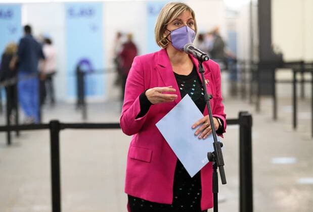 April 26, 2021, Barcelona, Catalonia, Spain The Minister of Health, Alba Verges, during the massive  JoanxValls