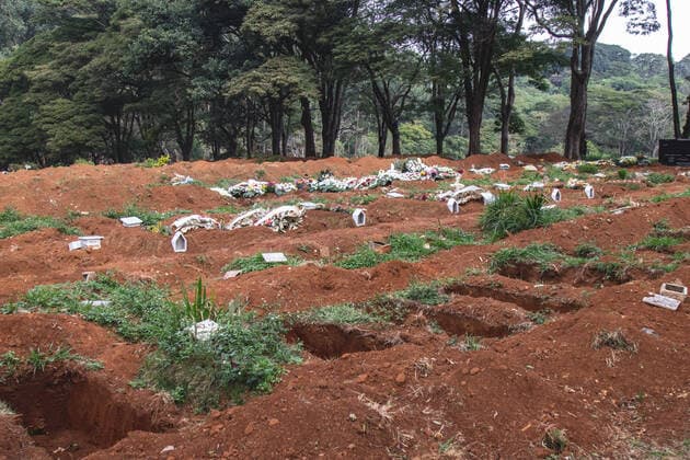 SÃO PAULO, SP - 26.04.2021: ENTERROS NO CEMITÉRIO DA VILA FORMOSA - Pits ready for burials on the afternoon of Monday (26) in the largest cemetery in the country, the Cemetery of Vila Formosa, East Side of São Paulo, while Brazil approaches the mark of 400,000 dead victims of the pandemic of Covid-19. x2057997x  YurixMurakami