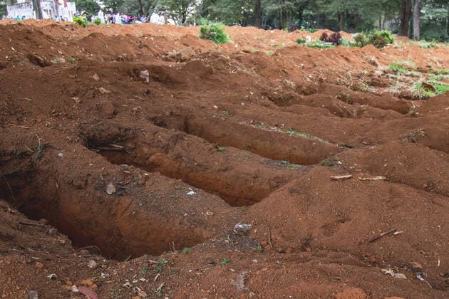 SÃO PAULO, SP - 26.04.2021: ENTERROS NO CEMITÉRIO DA VILA FORMOSA - Pits ready for burials on the afternoon of Monday (26) in the largest cemetery in the country, the Cemetery of Vila Formosa, East Side of São Paulo, while Brazil approaches the mark of 400,000 dead victims of the pandemic of Covid-19. x2058000x  YurixMurakami