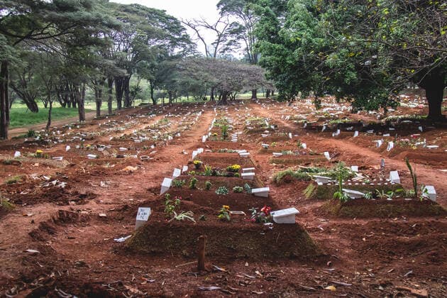 SÃO PAULO, SP - 26.04.2021: ENTERROS NO CEMITÉRIO DA VILA FORMOSA - Pits ready for burials on the afternoon of Monday (26) in the largest cemetery in the country, the Cemetery of Vila Formosa, East Side of São Paulo, while Brazil approaches the mark of 400,000 dead victims of the pandemic of Covid-19. x2058001x  YurixMurakami
