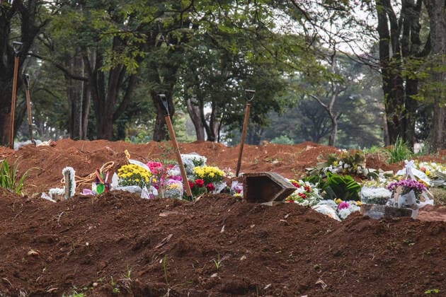 SÃO PAULO, SP - 26.04.2021: ENTERROS NO CEMITÉRIO DA VILA FORMOSA - Pits ready for burials on the afternoon of Monday (26) in the largest cemetery in the country, the Cemetery of Vila Formosa, East Side of São Paulo, while Brazil approaches the mark of 400,000 dead victims of the pandemic of Covid-19. x2058006x  YurixMurakami