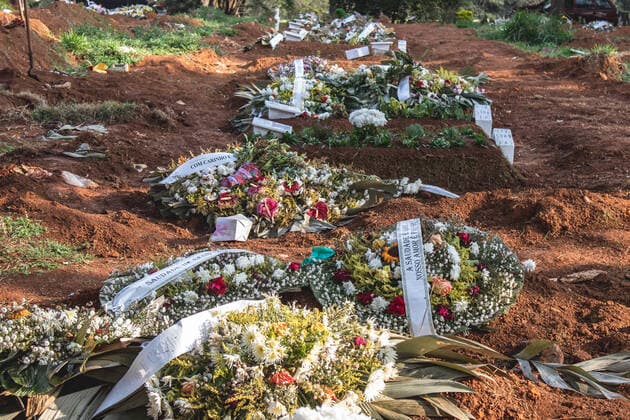 SÃO PAULO, SP - 26.04.2021: ENTERROS NO CEMITÉRIO DA VILA FORMOSA - Pits ready for burials on the afternoon of Monday (26) in the largest cemetery in the country, the Cemetery of Vila Formosa, East Side of São Paulo, while Brazil approaches the mark of 400,000 dead victims of the pandemic of Covid-19. x2058017x  YurixMurakami