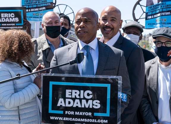 News Bilder des Tages Bronx Borough President Ruben Diaz Jr endorses Eric Adams for mayor Brooklyn Borough President and mayoral candidate Eric Adams speaks during Bronx Borough President Ruben Diaz Jr endorsement of his bid for mayor on the intersection of East Fordham Road and Grand Concourse. Eric Adams in his speech layed down an agenda for his plan to run the city, he addressed pandemic, businesses working in the city, crime and gun violence in particular and green deal plans for the city. New York New York United States Copyright: LevxRadin