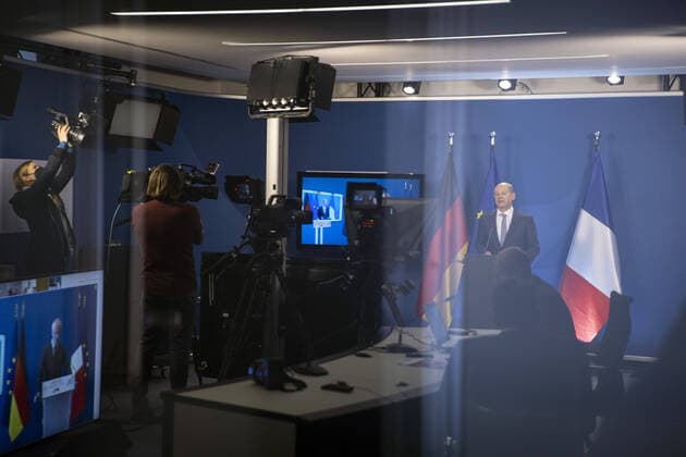 News Bilder des Tages Online Pressekonferenz mit Bundesfinanzminister Olaf Scholz und dem franzoesischen Finanzminister Bruno Le Maire. Berlin Deutschland