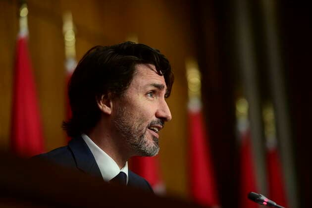 April 27, 2021, Ottawa, on, Canada: Prime Minister Justin Trudeau holds a press conference in Ottawa on Tuesday, April 27, 2021, during the COVID-19 pandemic. Ottawa Canada  - ZUMAc35_ 20210427_zaf_c35_012 Copyright: xSeanxKilpatrickx