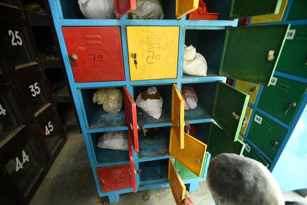 NOIDA, INDIA - APRIL 27: Urns placed in a mortuary?s locker waiting to be collected from Antim Niwas cremation ground at Sector 94 on April 27, 2021 in Noida, India. (Photo by Sunil Ghosh Hindustan Times) Covid Death Toll Continues To Rise In India