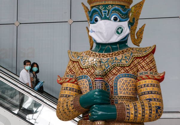 April 28, 2021, Bangkok, Thailand: People wearing face masks as a precaution against the spread of coronavirus, at Suvarnabhumi airport..Ministry of Public Health and the Airport Operation Centre set up a new vaccination centre to remedy the Covid 19 emergency situation and efficiency of vaccination for aviation-related personnel. Bangkok Thailand - ZUMAs197 20210428_zaa_s197_029 Copyright: xChaiwatxSubprasomx