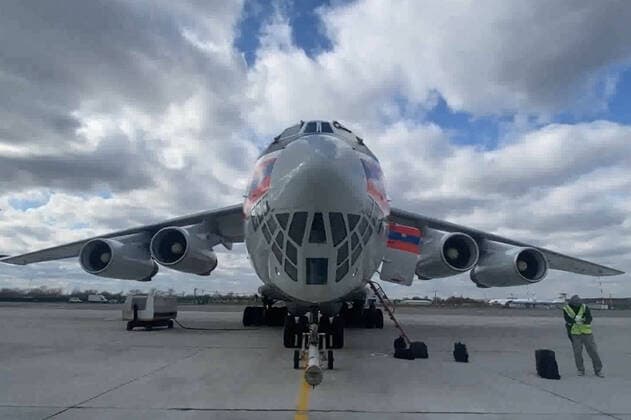 MOSCOW REGION, RUSSIA - APRIL 28, 2021: An Ilyushin Il-76 strategic airlifter of the Russian Emergencies Ministry prepares to make a charter flight from Zhukovsky International Airport and deliver medical supplies to India. Russia s President Putin informed India s Prime Minister Modi of his decision to send humanitarian aid to the republic experiencing a severe COVID-19 crisis. Russia Emergencies Ministry TASS THIS IMAGE WAS PROVIDED BY A THIRD PARTY. EDITORIAL USE ONLY  TS0FE589