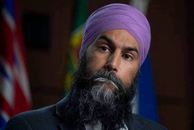 April 28, 2021, Ottawa, on, Canada: NDP leader Jagmeet Singh listens to a question from a reporter during a news conference on Parliament Hill in Ottawa on Wednesday April 28, 2021. Ottawa Canada  - ZUMAc35_ 20210428_zaf_c35_038 Copyright: xAdrianxWyldx
