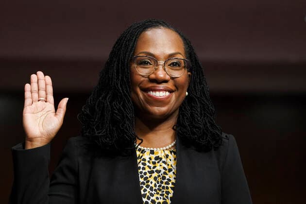 Ketanji Brown Jackson, nominated to be a U.S. Circuit Judge for the District of Columbia Circuit, is sworn in to testify before a Senate Judiciary Committee hearing on pending judicial nominations on Capitol Hill in Washington, U.S., April 28, 2021. Copyright: xPoolxviaxCNPx MediaPunchx
