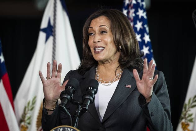 Vice President Kamala Harris speaks while visiting the M&T Bank Stadium Mass Vaccination Site on her 100th day in office in Baltimore, Maryland, on Thursday, April 29, 2021.  BAL20210429103 JIMxLOxSCALZO