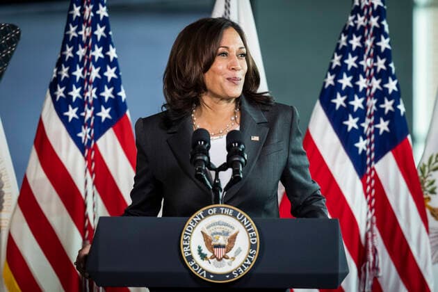 United States Vice President Kamala Harris speaks while visiting the M&T Bank Stadium Mass Vaccination Site on her 100th day in office in Baltimore, Maryland, USA, 29 April 2021. Copyright: xCNPx xMediaPunchx