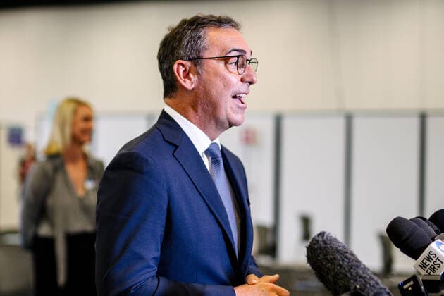 STEVEN MARSHALL COVID19 PRESSER, South Australian Premier Steven Marshall speaks to the media during a press conference at the Adelaide Showgrounds Vaccination Centre in Adelaide, Friday, April 30, 2021. ( NO ARCHIVING, EDITORIAL USE ONLY, NO USE IN BOOKS WITHOUT CONSENT ADELAIDE SA AUSTRALIA  Copyright: xMORGANxSETTEx 20210430001538619500
