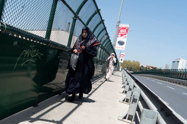 April 30, 2021, Istanbul, TUR: 17 days full lockdown officially began on Thursday evening but its impact was more evident on Friday. Women walk at Kadikoy district during the curfew which was imposed to prevent the spread of the coronavirus disease (COVID-19) in Istanbul, Turkey on April 30, 2021. Istanbul TUR - ZUMAz112 20210430_zip_z112_011 Copyright: xJasonxDeanx