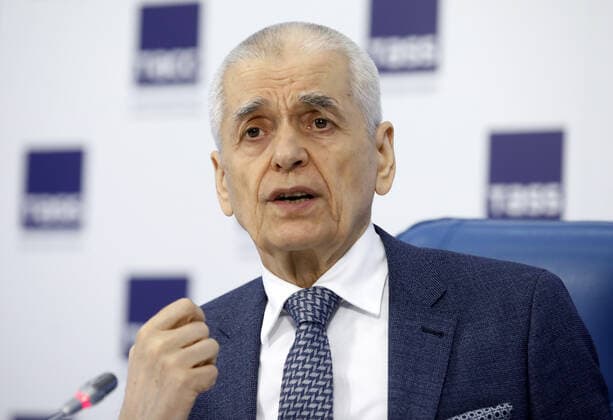MOSCOW, RUSSIA - APRIL 30, 2021: Gennady Onishchenko, former chief sanitary physician of Russia, first deputy chairman of the Russian State Duma s Science and Education Committee, gives a press conference on the coronavirus situation in Russia. Mikhail Pochuyev TASS  TS0FE9F7