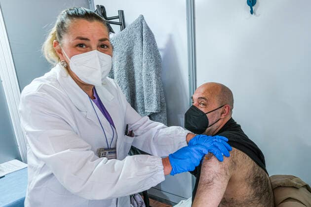 Italy: hub clinic vaccines mobile Naples, today, April 30, 2021, at the hospital S.Gennaro in the Sanitˆ district the vaccination campaign of the over 60 and fragile category with vaccines Astrazeneca and Pfizer, the clinic is mobile will stop in the neighborhoods of the Neapolitan suburbs the intent of the Asl Napoli 1 is to reach those who have difficulty in going to the hub stationary ABPH4324 Copyright: xAntonioxBalascox