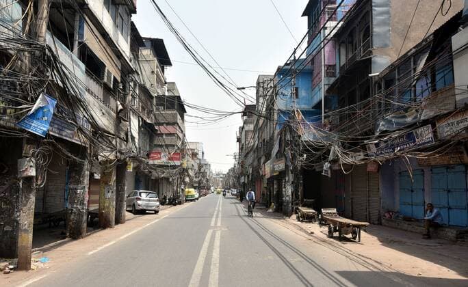 NEW DELHI, INDIA - APRIL 30: A deserted view chawri bazar hardware wholesale Market in Old Delhi during the two week lockdown due to Covid 19 pandemic on April 30, 2021 in New Delhi, India. ( Photo By Sonu Mehta Hindustan Times) Two Week Lockdown In Delhi Due To Covid-19 Pandemic