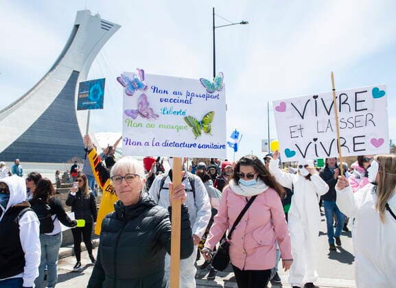 May 1, 2021, Montreal, PQ, Canada: People take part in a demonstration opposing the Quebec governmentÃ¢â‚¬â ¢s measures to help curb the spread of COVID-19 in Montreal, Saturday, May 1, 2021. Montreal Canada  - ZUMAc35_ 20210501_zaf_c35_036 Copyright: xGrahamxHughesx