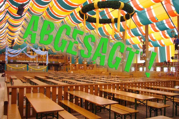 FOTOMONTAGE: Wegen Coronavirus Pandemie: Oktoberfest faellt auch 2021 aus Archivfoto: leeres Festzelt,Bierbaenke,Biertische,Innenraum,Oktoberfest Muenchen,Wiesn,Wiesen , Theresienwiese,21.09.2006.