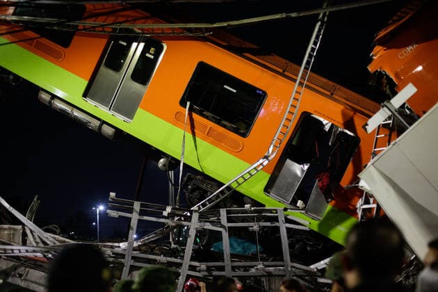 (210504) -- MEXICO CITY, May 4, 2021 -- Rescuers work at the scene of a metro bridge collapse in Mexico City, Mexico, May 3, 2021. At least 13 people have been killed and 70 others were injured after a metro bridge collapsed in southern Mexico City Monday night, local authorities said. (Photo by Xinhua) MEXICO-MEXICO CITY-METRO BRIDGE COLLAPSE FranciscoxCanedo 