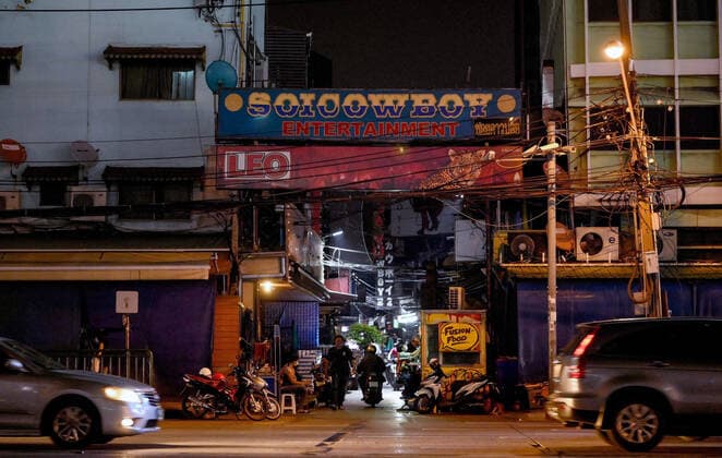 May 5, 2021, Bangkok, Thailand: View of the entrance to the internationally famous Soi Cowboy go go bar entertainment street..Bangkok night life entertainment venues, bars, pubs and restaurants are closed in the designated red zone. A partial lockdown has been imposed for 2 weeks during May 3 -17, 2021, due to a recent upsurge of the Covid C-19 virus outbreak in the capital. Bangkok Thailand - ZUMAs197 20210505_zaa_s197_194 Copyright: xPaulxLakatosx
