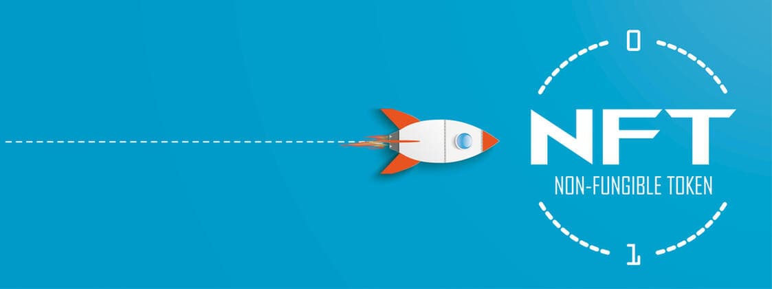 Rocket Target NFT Startup Blue Header Business concept of the NFT-startup with a rocket on the blue background.