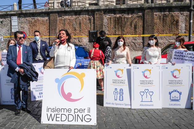 Again in Rome, this time in Piazza Bocca della VeritÃ . After the first event that took place on April 26, the associations of the wedding-ceremonies-events sector Together for the Wedding demonstration to ask the authorities to know a certain date for weddings.  Copyright: xStefanoxRonchinix xIPAx xStefanoxRonchinix