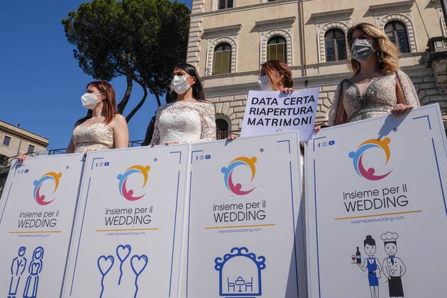 Again in Rome, this time in Piazza Bocca della VeritÃ . After the first event that took place on April 26, the associations of the wedding-ceremonies-events sector Together for the Wedding demonstration to ask the authorities to know a certain date for weddings.  Copyright: xStefanoxRonchinix xIPAx xStefanoxRonchinix