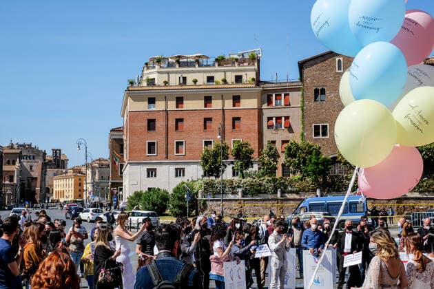 Again in Rome, this time in Piazza Bocca della VeritÃ . After the first event that took place on April 26, the associations of the wedding-ceremonies-events sector Together for the Wedding demonstration to ask the authorities to know a certain date for weddings.  Copyright: xStefanoxRonchinix xIPAx xStefanoxRonchinix