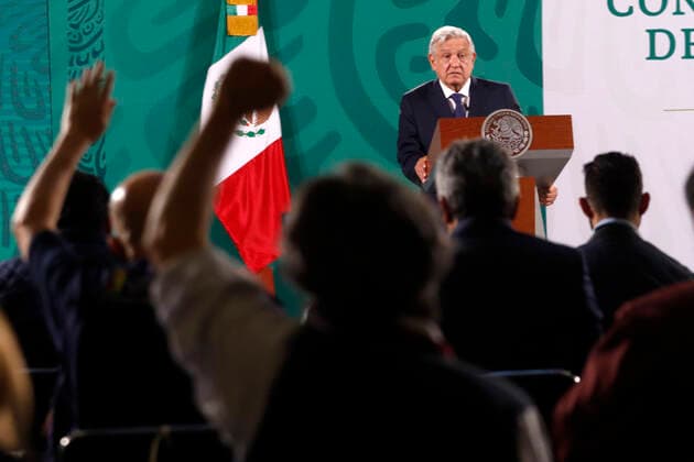 Mexiko, Andres Manuel Lopez Obrador Pressekonferenz in Mexiko-Stadt President Lopez Obrador Meet With Media Mexican President Andres Manuel Lopez Obrador meet with the media during his daily morning news conference at National Palace. on May 7, 2021 in Mexico City, Mexico. Mexico City Mexico group-mexicanp210507_nprG2  Copyright: xEyepixx