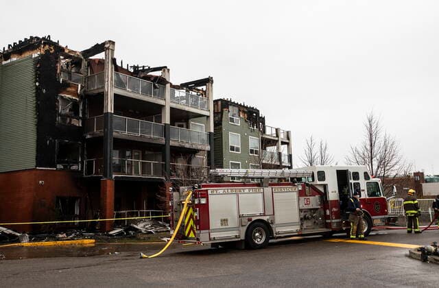 May 6, 2021, EDMONTON, ab, Canada: Firefighters investigate a fire at the Citadel Mews retirement home in St. Albert, Alta., on Friday, May 7, 2021. Three people were taken to hospital as a result of the fire. Citadel Mews is a combination of independent living and assisted living, along with Citadel Care Centre, a long-term care facility. EDMONTON Canada - ZUMAc35_ 20210506_zaf_c35_180 Copyright: xJasonxFransonx