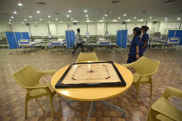NOIDA, INDIA - MAY 7: A temporary hospital is being set up for Covid-19 patients at the shooting range located in Sector-21A Noida Stadium on May 7, 2021 in Noida, India. (Photo by Sunil Ghosh Hindustan Times) New 50-Bed COVID Care Facility At Noida