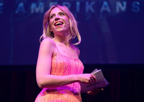 Aftenens vaert, Emma Sehested Hoeeg. Uddeling af Bodilprisen 2021 i Folketeatret i Koebenhavn, loerdag den 8. maj 2021.. , Copenhagen Denmark
