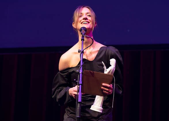 Sara Hjort. Uddeling af Bodilprisen 2021 i Folketeatret i Koebenhavn, loerdag den 8. maj 2021.. , Copenhagen Denmark