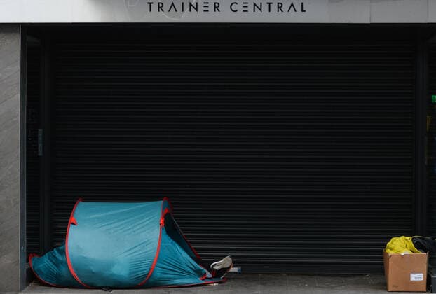 Daily Life In Dublin During COVID-19 Lockdown A view of a rough sleeper s tent at the entrance to a closed shop on Henry Street in Dublin city center during the final days of the level five COVID-19 lockdown. On Sunday, 9 May 2021, in Dublin, Ireland. Dublin Ireland widak-dublinda210509_npzI2  Copyright: xArturxWidakx