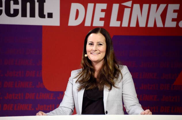 Janine Wissler bei der Bekanntgabe des Beschlusses des Parteivorstandes zur Spitzenkandidatur der Partei Die Linke zur Bundestagswahl im Palais der Kulturbrauerei. Berlin, 10.05.2021