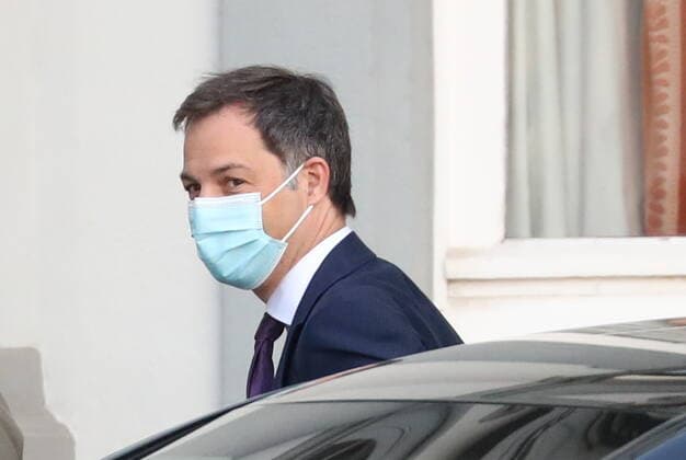 Prime Minister Alexander De Croo pictured arriving for a meeting of the consultative committee with ministers of the Federal government, the regional governments and the community governments, Tuesday 11 May 2021 in Brussels. Measures to fight against the Covid-19 pandemic will be discussed.  BENOITxDOPPAGNE 2714690