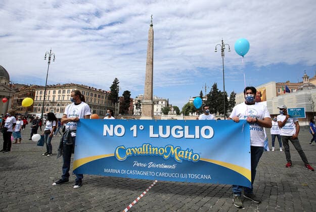 Rome, Demonstration of the workers of the theme and water parks to ask the government that the amusement parks reopen before 1 July 2021. Pictured:  Copyright: xPieroxTenaglix xIPAx xPieroxTenaglix