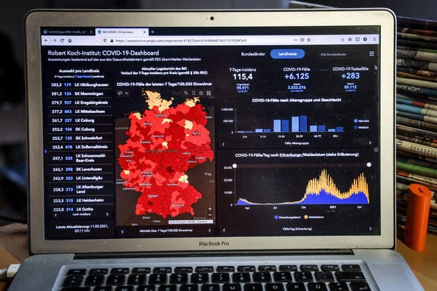 Coronavirus in Deutschland - Covid-19-Dashboard des Robert Koch-Institut 11.05.2021: Robert Koch-Institut: 7-Tage-Inzidenz 115,4. 7-Tage-Fallzahl 95.971. COVID-19-Fälle 3.533.376. Zugang um 6.125 gegenüber dem Vortag. COVID-19-Todesfälle 85.112. Zugang um 283 gegenüber dem Vortag.