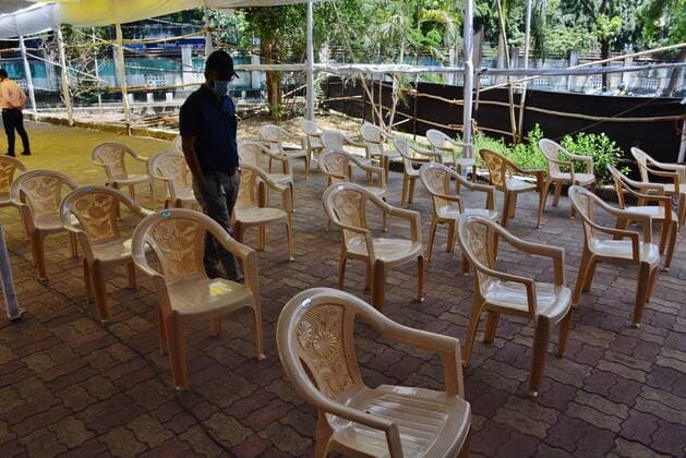 MUMBAI, INDIA - MAY 11: Deserted vaccination centre at PK Road Municipal School due to vaccine shortage in Mulund, on May 11, 2021 in Mumbai, India. (Photo by Praful Gangurde Hindustan Times ) COVID-19 Vaccination Drive