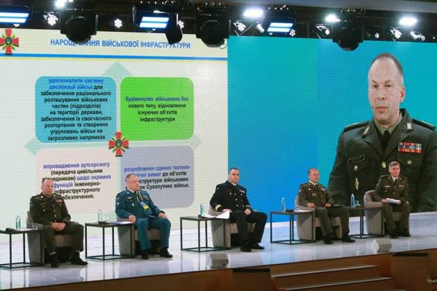 KYIV, UKRAINE - MAY 12, 2021 - Commander of the Army of the Armed Forces of Ukraine Lt Gen Oleksandr Syrskyi, Acting Air Force Commander Lt Gen Arkadii Vashutin, commander of the Ukrainian Navy Rear Admiral Oleksii Neizhpapa, commander of the Air Assault Forces Lt Gen Yevhen Moisiuk and head of the Ukrainian party of the Joint Center for Control and Coordination (JCCC) on ceasefire and stabilization of the demarcation line between the parties Maj Gen Serhiy Salkutsan (L to R) attend the European Army in the Fight session on Day Two at the Ukraine 30. National Security Forum in Kyiv, capital of Ukraine. Ukraine 30. National Security Forum in Kyiv  Copyright: xVolodymyrxTarasovx