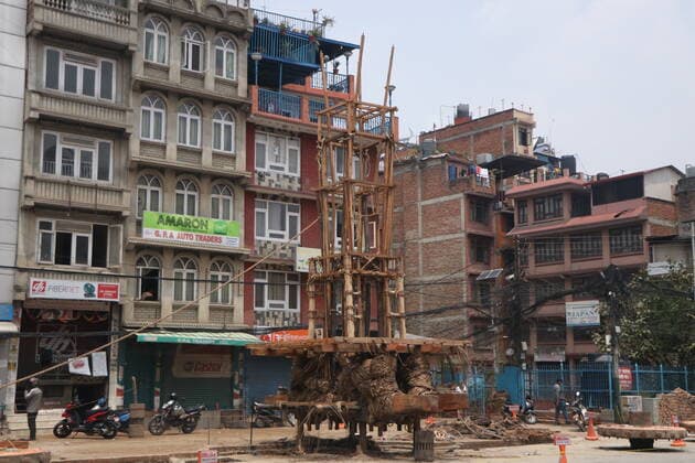 Nepal: Chariot Making Chariot of Rato Machhindranath capture in frame as people start making it after decided to pull it with safety and security amid of coronavirus pandemic in Lalitpur. Kathmandu 03-Bagmati Nepal Copyright: AbhishekxMaharjan