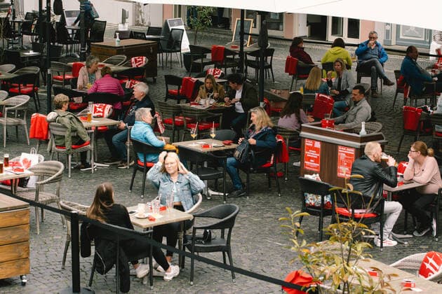 Outdoor Dinning Opens In Lippstadt As Lock Down Measure Ease general view of outdoor cafe in Lippstadt, Germany on May 12, 2021 as Soest and Lippstadt are two the first model cities to be selected in North Rhine Westphalian begin to relax lock down measture in the region with low infection rates Lippstadt Germany tang-notitle210512_npVl3  Copyright: xYingxTangx