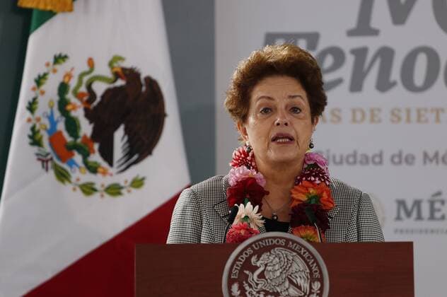 Former president of Brazil Dilma Rousseff speaks during the commemoration of the 700 years of founding of Mexico-Tenochtitlan, currently Mexico City, in the archaeological zone of the Templo Mayor, in Mexico City, Mexico, 13 May 2021. Lopez Obrador and Dilma Rousseff claimed this Thursday the cultural legacy of the Mexican capital of Mexico-Tenochtitlan, present-day Mexico City, by celebrating 700 years of its founding, a date questioned by historians. As long as the world exists, the glory or fame of Mexico-Tenochtitlan will not end, said Lopez Obrador, paraphrasing an old Nahua proverb, a culture that has been established for centuries in the Valley of Mexico, in the center of the country. EFE Jose Mendez Lopez Obrador and Roussef cla Copyright: xJosexMendezx MEX1867 20210513-637565362036364805