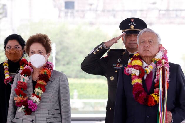 Former President of Brazil Dilma Rousseff Working Visit To Mexico MEXICO CITY, MEXICO - MAY 13: Mexico s President, Andres Manuel Lopez Obrador, accompanied by the former president of Brazil, Dilma Rousseff, during ceremony for the 700 years of the founding of Tenochtitlan at the Museo del Templo Mayor on May 13, 2021 in Mexico City, Mexico. Copyright: xLuisxBarronx EYEPIXGROUP_LB_13052021_6896