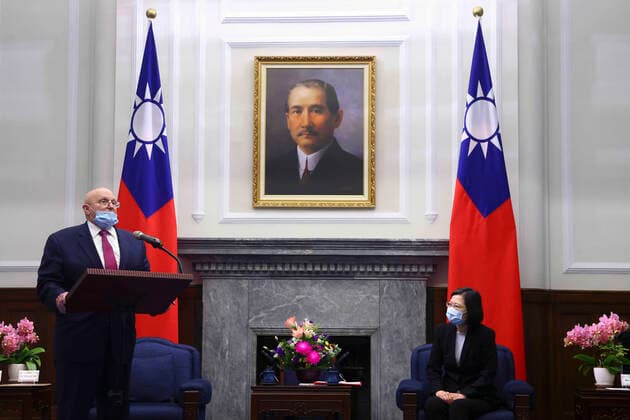April 15, 2021, TAIPEI, TAIPEI, TAIWAN: Former U.S. Deputy Secretary of State Richard Armitage speaks during a meeting with Taiwan President Tsai Ing-wen at the presidential office in Taipei. As part of the support of US for Taiwan, the unofficial delegation sent to the self governing island by US president Joe Biden triggers complaints from China. TAIPEI TAIWAN - ZUMAh165 20210415_zih_h165_021 Copyright: xPool xAnnxWang xReutersx