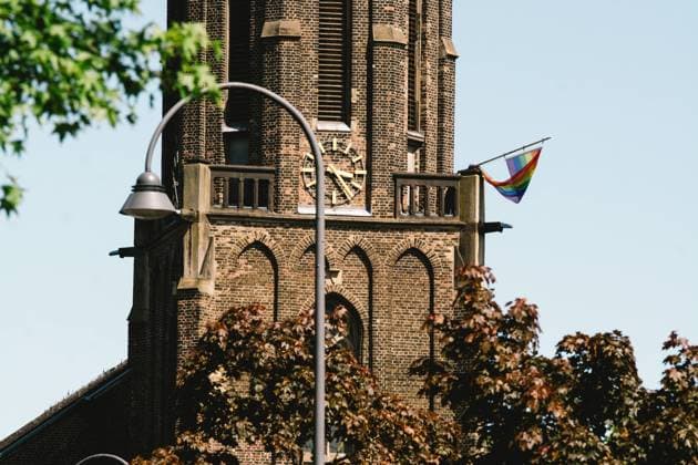 Rainbow Flag On The Catholic Church In Cologne KKG St. Mary & St. Joseph church with rainbow flag is seen in Cologne, Germany on May 14, 2021 as a protest against Vatican and support for blessing homosexual Cologne Germany tang-notitle210514_npPmV  Copyright: xYingxTangx