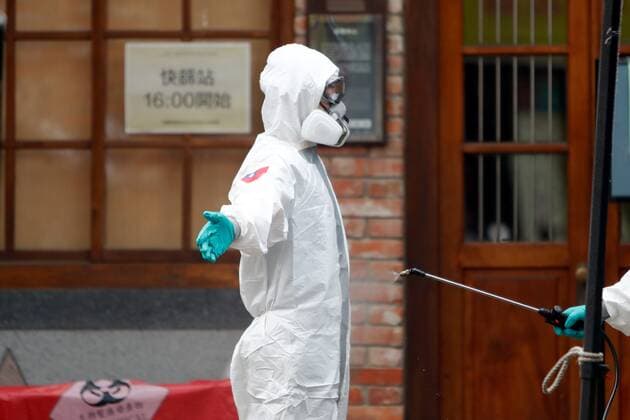 Virus Outbreak Taiwan Military officers disinfect at a COVID testing center as Taiwan has raised its Covid alert to level 3 after reporting 180 more locally acquired Covid cases Saturday, with stricter restrictions imposed in the capital Taipei and New Taipei, in Taipei, Taiwan, 15 May 2021. Local authorities of the two cities have made mask wearing in outdoor areas compulsory while suspending operation of non essential shops and many activities as well as entertainment. Taipei Taiwan ceng-notitle210515_npxHQ  Copyright: xCengxShouxYix