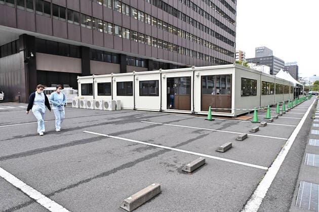 General view shows the building of Japan Self?Defense Forces Covid-19 vaccination centres in Tokyo, Japan on Monday, May 17, 2021. This centre will open on May 24, 2021. Tokyo operation units organize Ground, Air and Maritime Self?Defense Forces (Army, Air force and Navy) 240 officer and private 110 medical worker out of 350 members.  TKP2021051755 KEIZOxMORI